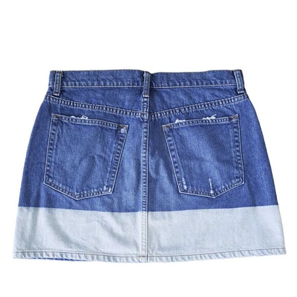 Reformation Ella Jean Mini Skirt Women's Blue Color Block Distress Zip Fly Sz 30 - Picture 2 of 8